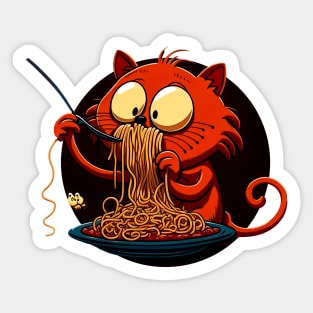 Cute cate eating spaghetti Sticker